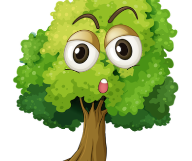 Green forest surprised face tree clipart