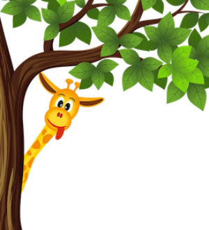 free_download_cartoon_giraffe_hiding_behind_tree_clipart